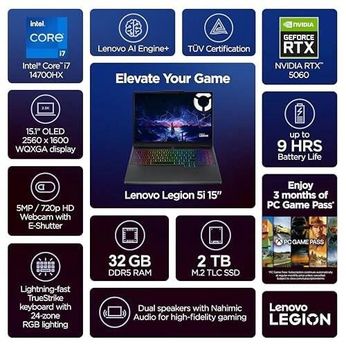 LENOVO LEGION 5I 15IRX10,15.1"WQXGA 165HZ,I7-14700HX,16GB,1TB SSD,5060 8GB,W11 - Image 4