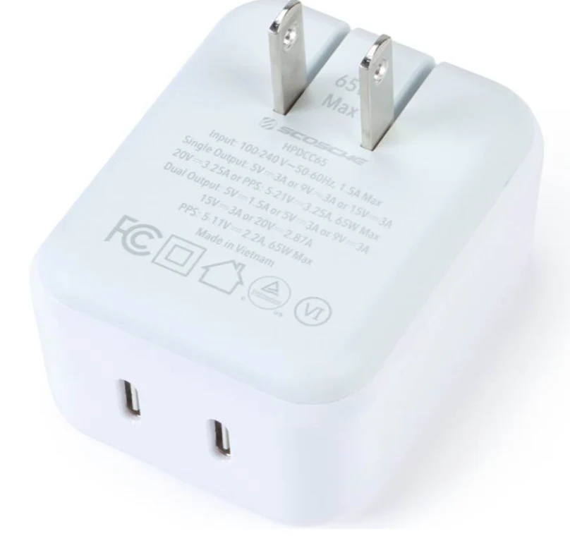 SCOSCHE POWERVOLT PD65,CHARGER WITH DUAL USB-C PORTS,WHITE - Image 2