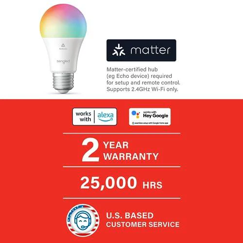 SENGLED LED SMART LIGHT BULB A19,MATTER-ENABLED,WORKS WITH ALEXA,60W,MULTICOLOR - Image 4